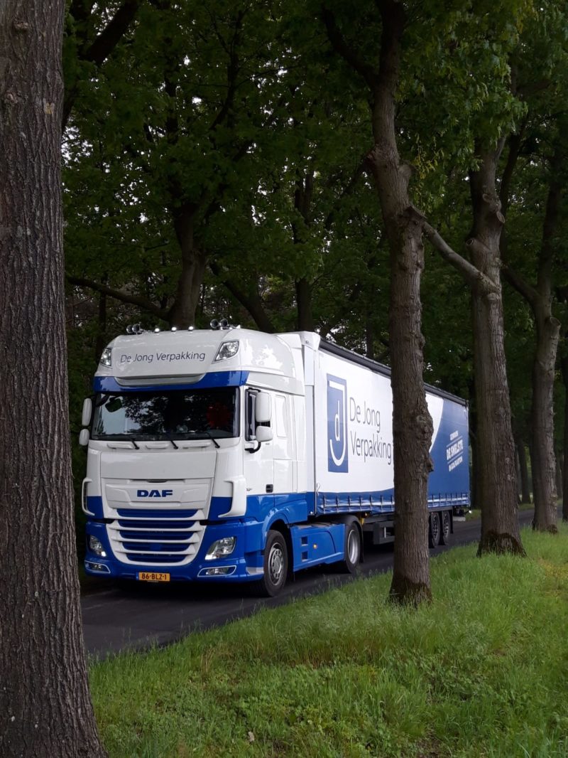 De Jong Verpakking truck in the woods
